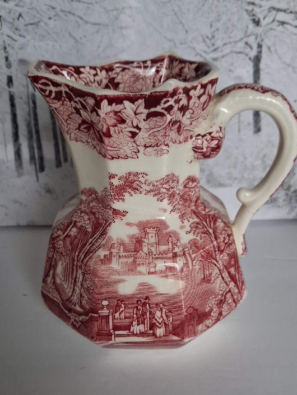 Vintage Red Transferware Ceramic Pitcher - Classic Home Art